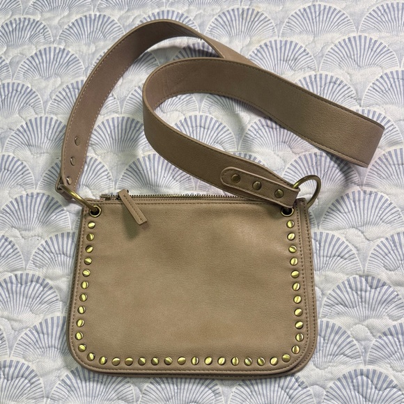 By Anthropologie Handbags - Anthropologie Studded Taupe Faux Leather Crossbody Bag Zip Top Neutral